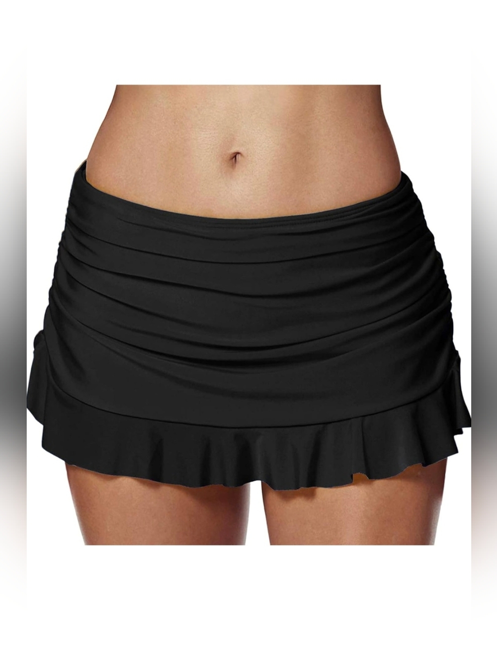 24th & Ocean Black Ruched Swim Skirt with Ruffle Hem